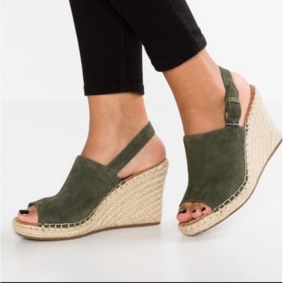 TOMS Heels Women's 9.5 Monica Casual Slingback Espadrille Green Fabric wedge - Picture 1 of 14